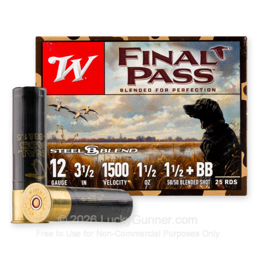12 Gauge - 3" 1-1/4oz. BB & #1.5 Steel Shot - Winchester Final Pass - 25 Rounds