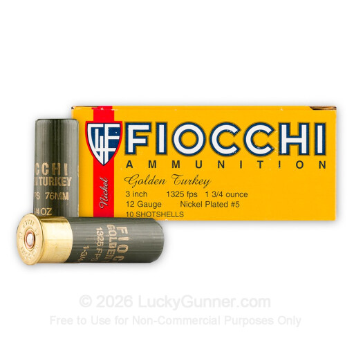12 ga - 3" Nickel Plated Lead Shot Turkey Load" - 1-3/4 oz - #5 - Fiocchi - 10 Rounds