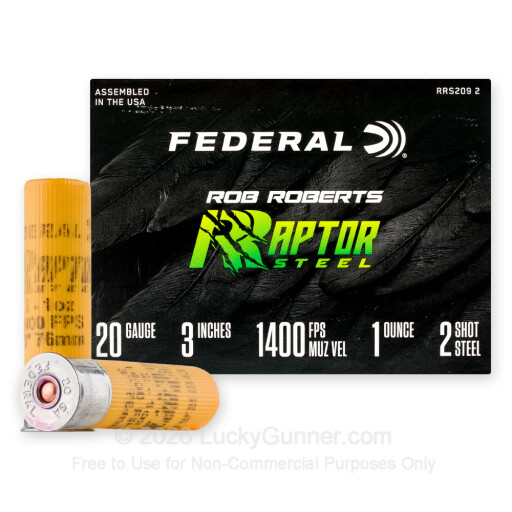 20 Gauge - 3" 1oz. #2 Steel Shot - Federal Rob Roberts Raptor Steel - 25 Rounds