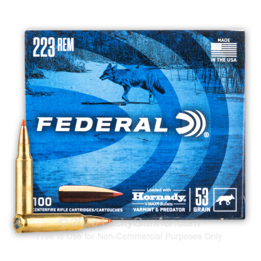 223 Rem - 53 Grain V-MAX - Federal Varmint & Predator - 100 Rounds