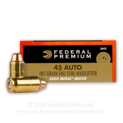 45 ACP - 185 gr FMJ Semi-Wadcutter Match - Federal Gold Medal - 50 Rounds
