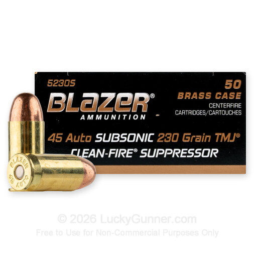 45 ACP - 230 Grain TMJ - Blazer Brass Clean-Fire Suppressor - 50 Rounds