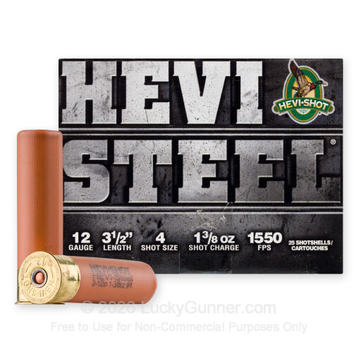 12 Gauge - 3-1/2" 1-3/8oz. #4 Steel Shot - Hevi-Steel - 25 Rounds
