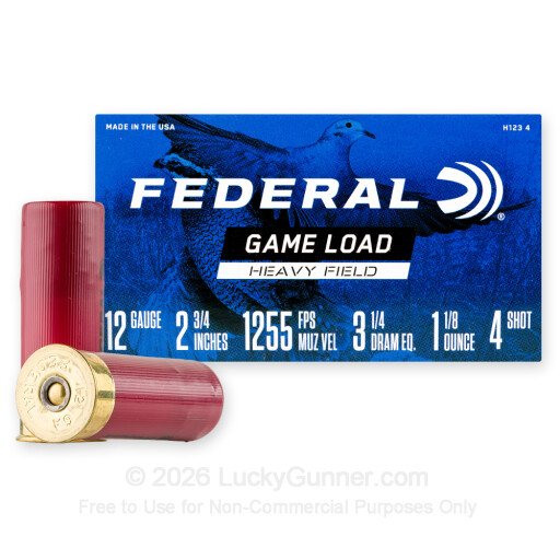 12 Gauge - 2 3/4" 1 1/8 oz. #4 Shot - Federal Game Shok - 250 Rounds