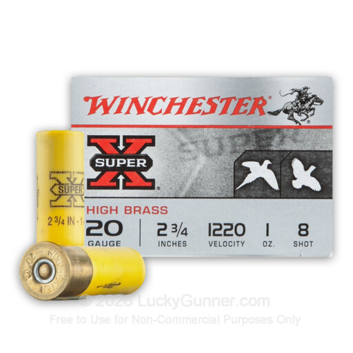 20 Gauge - 2-3/4" 1oz. #8 Shot - Winchester Super-x High Brass Game Load - 25 Rounds