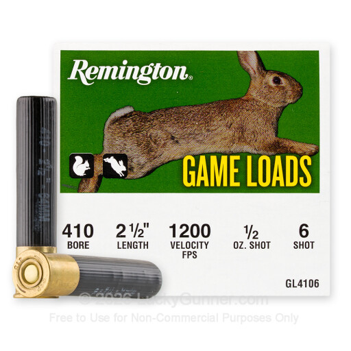 410 Bore - 2-1/2" Lead Shot - 1/2 oz. - #6 -  Remington Game Load - 20 Rounds