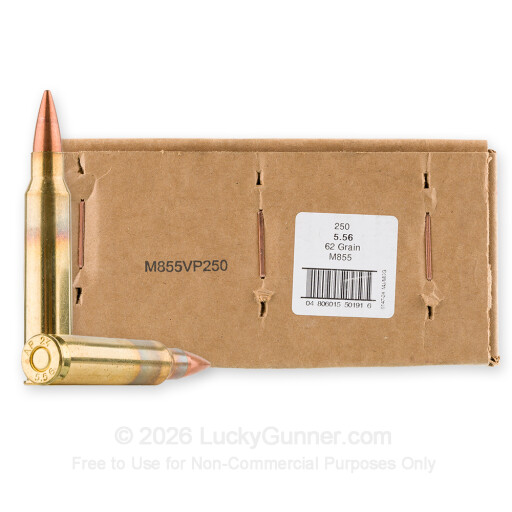 5.56x45 - 62 Grain FMJ M855 - American Quality Ammunition - 250 Rounds