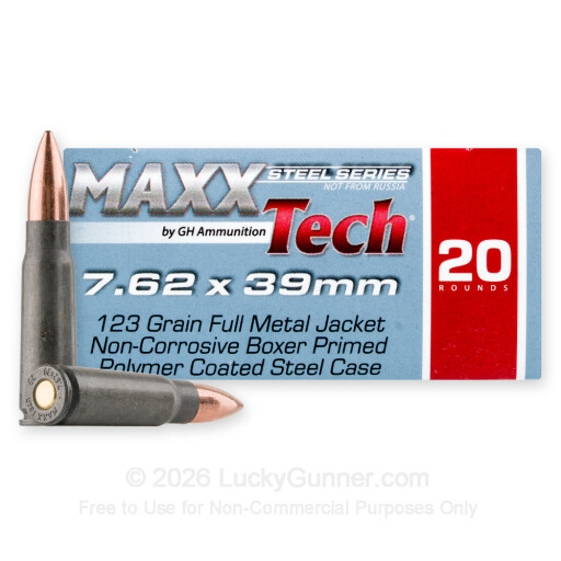 7.62x39 - 123 Grain FMJ - MAXXTech Steel Series NFR - 20 Rounds