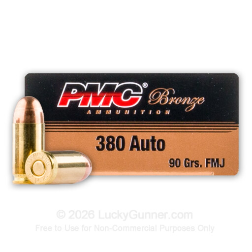 380 Auto - 90 Grain FMJ - PMC Bronze - 50 Rounds
