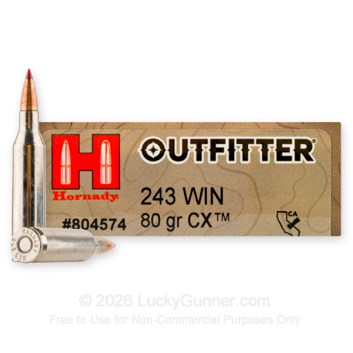 243 - 80 Grain CX - Hornady Outfitter - 20 Rounds
