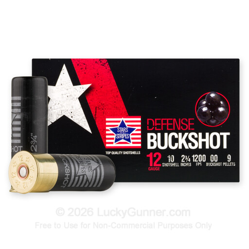 12 Gauge - 2-3/4" 9 Pellets 00 Buckshot - Stars and Stripes - 10 Rounds