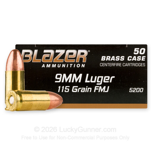 9mm - 115 Grain FMJ - Blazer Brass - 50 Rounds