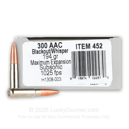 300 AAC Blackout - 194 Grain Maximum Expansion - Underwood Subsonic - 20 Rounds
