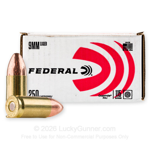 9mm - 115 Grain FMJ - Federal Champion Training - 250 Rounds