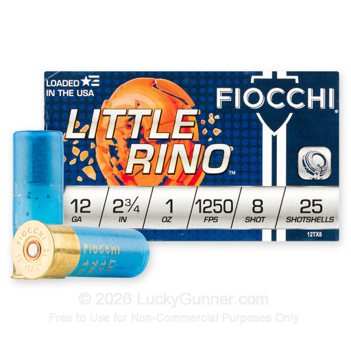 12 Gauge - 2-3/4" 1 oz. #8 Shot - Fiocchi Little Rino - 25 Rounds