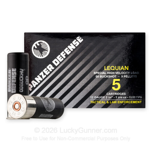 12 Gauge - 2-3/4" 9 Pellets 00 Buck - Panzer Defense Lequian - 5 Rounds
