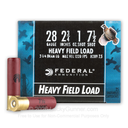 28 Gauge - 2-3/4" 1oz. #7.5 Shot - Federal Game Load Upland Hi-Brass - 25 Rounds