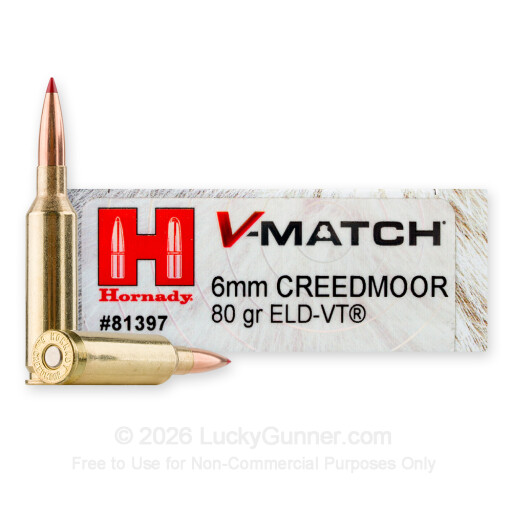 6mm Creedmoor - 80 Grain ELD-VT - Hornady V-Match - 20 Rounds