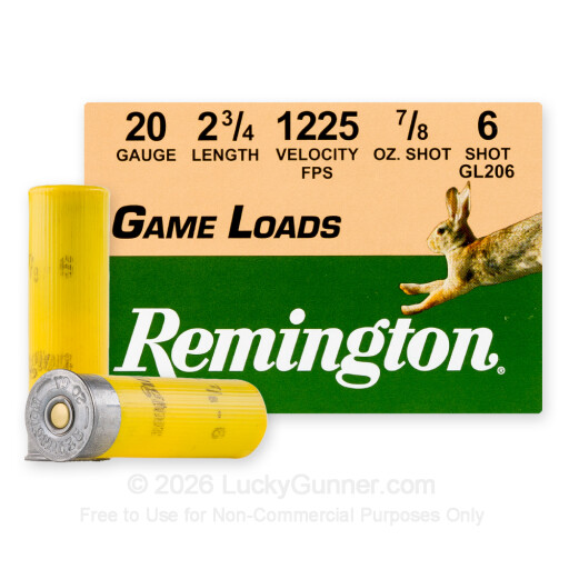 20 ga - 2-3/4" Lead Shot - 7/8 oz. - #6 -  Remington Game Load - 250 Rounds