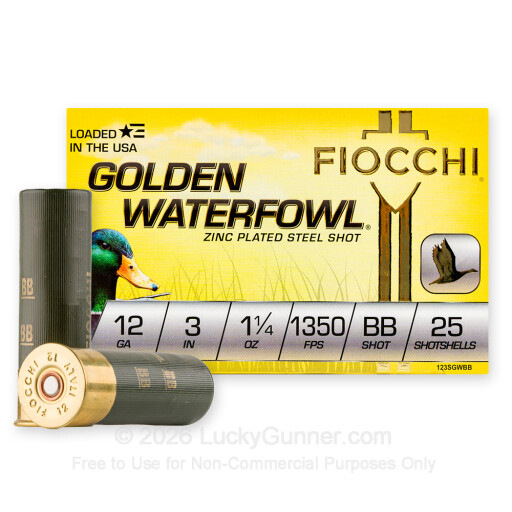 12 Gauge - 3" 1-1/4oz. BB Steel Shot - Fiocchi Golden Waterfowl - 25 Rounds
