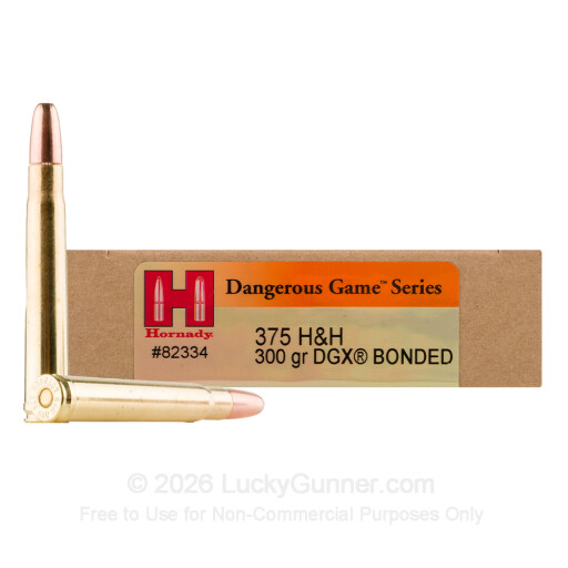 375 H&H Magnum - 300 Grain DGX Bonded - Hornady Dangerous Game Series - 20 Rounds
