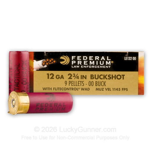 12 Gauge - 2-3/4" 00 Buck 9 Pellets - Federal Tactical LE with FliteControl Wad - 250 Rounds