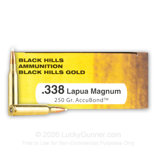 338 Lapua Mag - 250 Grain AccuBond - Black Hills Gold - 20 Rounds