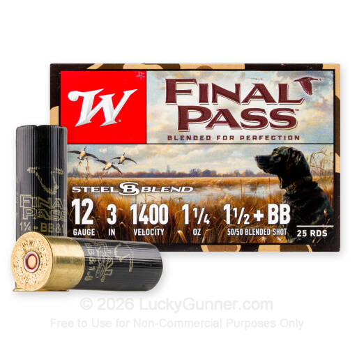 12 Gauge - 3-1/2" 1-1/2oz. BB & #1.5 Steel Shot - Winchester Final Pass - 25 Rounds