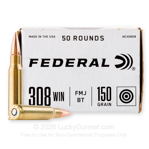 308 - 150 Grain FMJBT - Federal American Eagle - 50 Rounds
