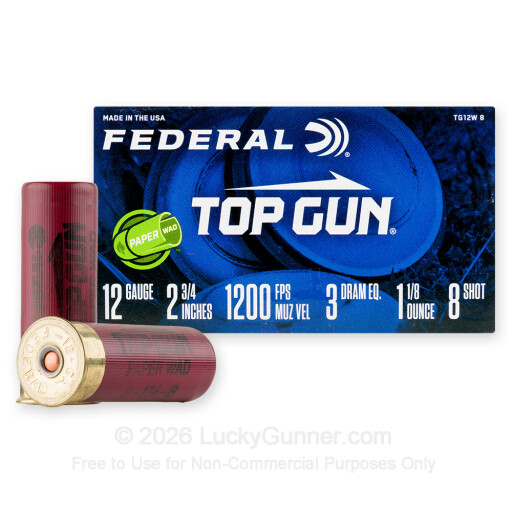 12 Gauge - 2-3/4" 1-1/8oz. #8 Shot Paper Wad - Federal Top Gun - 250 Rounds