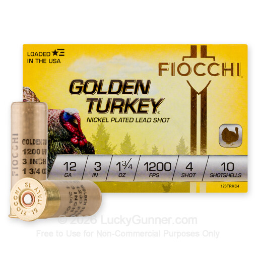 12 Gauge - 3" 1-3/4oz. #4 Shot - Fiocchi Golden Turkey - 10 Rounds