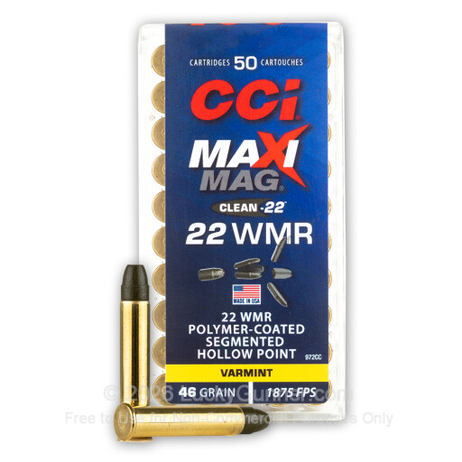 22 WMR - 46 Grain Segmented Hollow Point - CCI Maxi-Mag - 50 Rounds