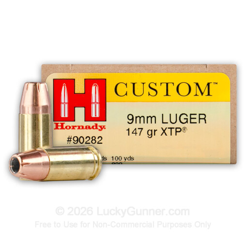 9mm - 147 Grain XTP JHP - Hornady Custom - 25 Rounds