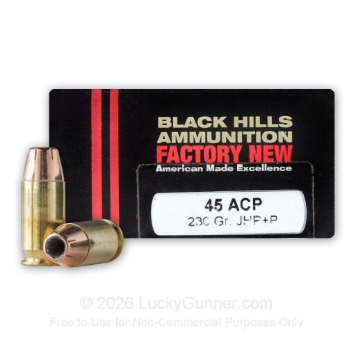 .45 ACP - +P 230 Grain Jacketed Hollow Point – Black Hills - 20 Rounds