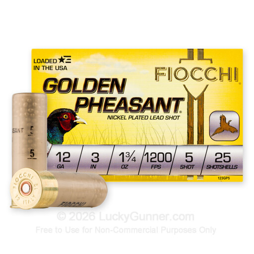 12 Gauge - 3" 1-3/4oz. #5 Shot - Fiocchi Golden Pheasant - 25 Rounds