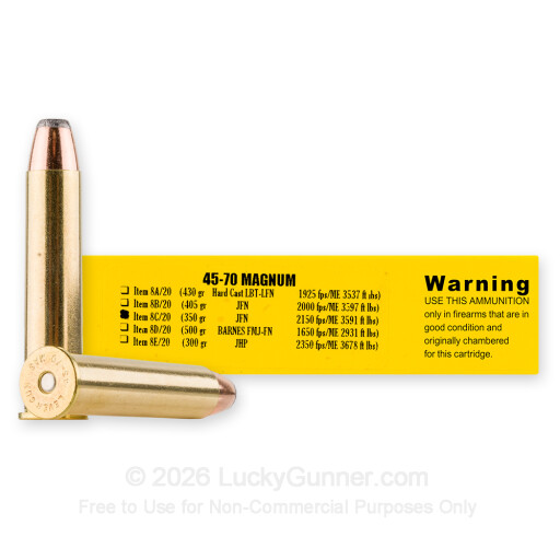 45-70-Government Magnum - 350 Grain JFN - Buffalo Bore - 20 Rounds