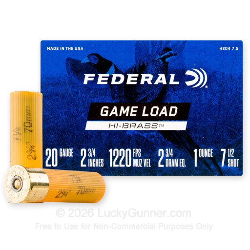 20 Gauge - 2-3/4" 1oz. #7.5 Shot - Federal Game Load Upland Hi-Brass - 250 Rounds