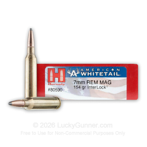 7mm Rem Mag - 154 Grain Interlock Spire Point - Hornady American Whitetail - 20 Rounds