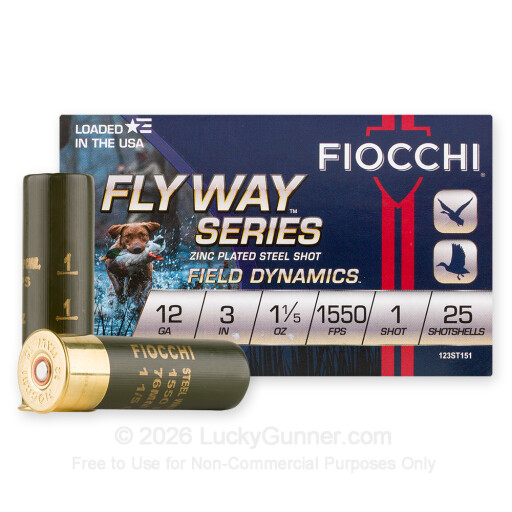 12 Gauge - 3" 1-1/5oz. #1 Steel Shot - Fiocchi Flyway - 25 Rounds
