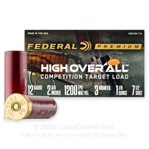 12 Gauge - 2-3/4" 1-1/8oz. #7.5 Shot - Federal High Over All - 25 Rounds
