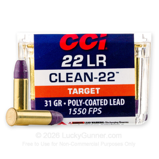 22 LR - 31 Grain Poly-Coated LRN - CCI Clean-22 Hyper Velocity - 50 Rounds