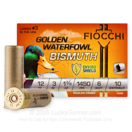 12 Gauge - 3" 1-3/8oz. #6 Shot - Fiocchi Golden Waterfowl Bismuth - 10 Rounds