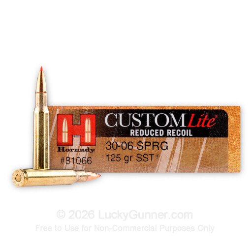 30-06 - 125 Grain SST - Reduced Recoil - Hornady Custom Lite - 20 Rounds