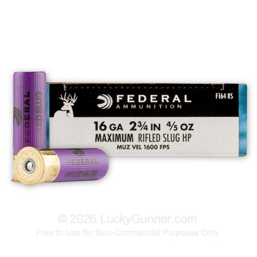 16 ga - 2-3/4" - 4/5 oz. - Rifled Slug - Federal Power Shok - 5 Rounds
