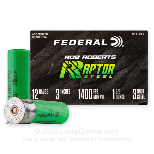 12 Gauge - 3" 1-3/8oz. #3 Steel Shot - Federal Rob Roberts Raptor Steel - 25 Rounds