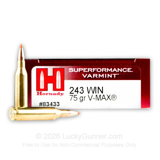 243 Win - 75 Grain V-Max - Hornady Superformance Varmint - 20 Rounds