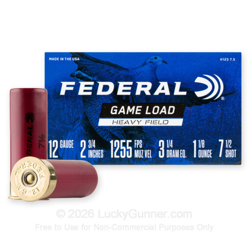 12 Gauge - 2-3/4" 1-1/8 oz. #7-1/2 Shot - Federal Game-Shok - 25 Rounds