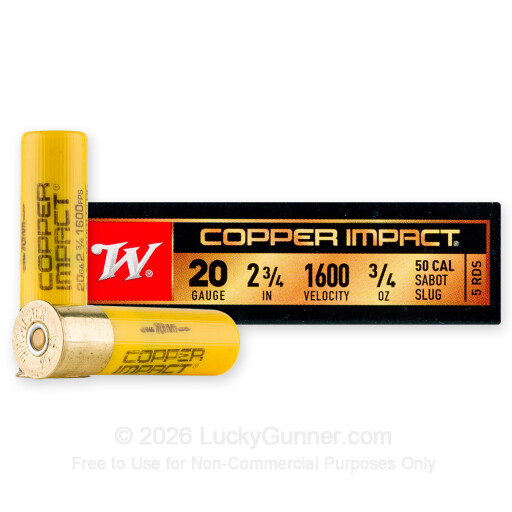 20 Gauge - 2-3/4" 3/4oz. Tipped Copper Sabot Slug - Winchester Copper Impact - 5 Rounds