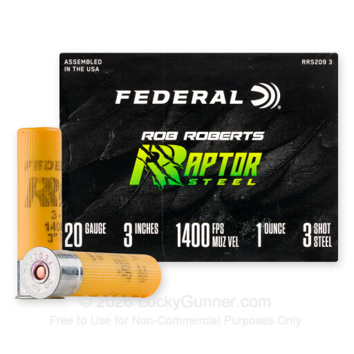 20 Gauge - 3" 1oz. #3 Steel Shot - Federal Rob Roberts Raptor Steel - 25 Rounds