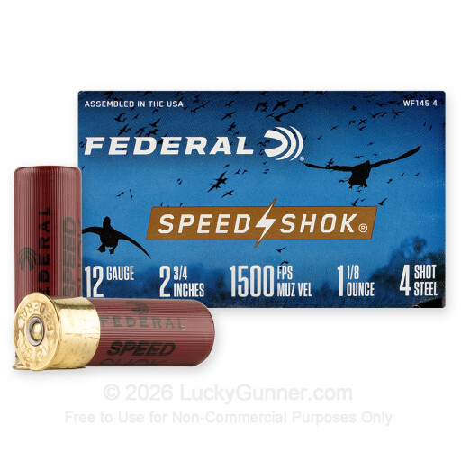 12 Gauge - 2-3/4" 1-1/8oz. #4 Steel Shot - Federal Speed-Shok - 25 Rounds
